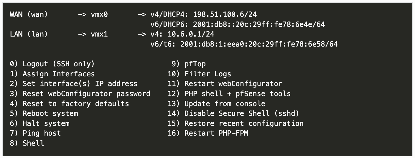 pfSense Console