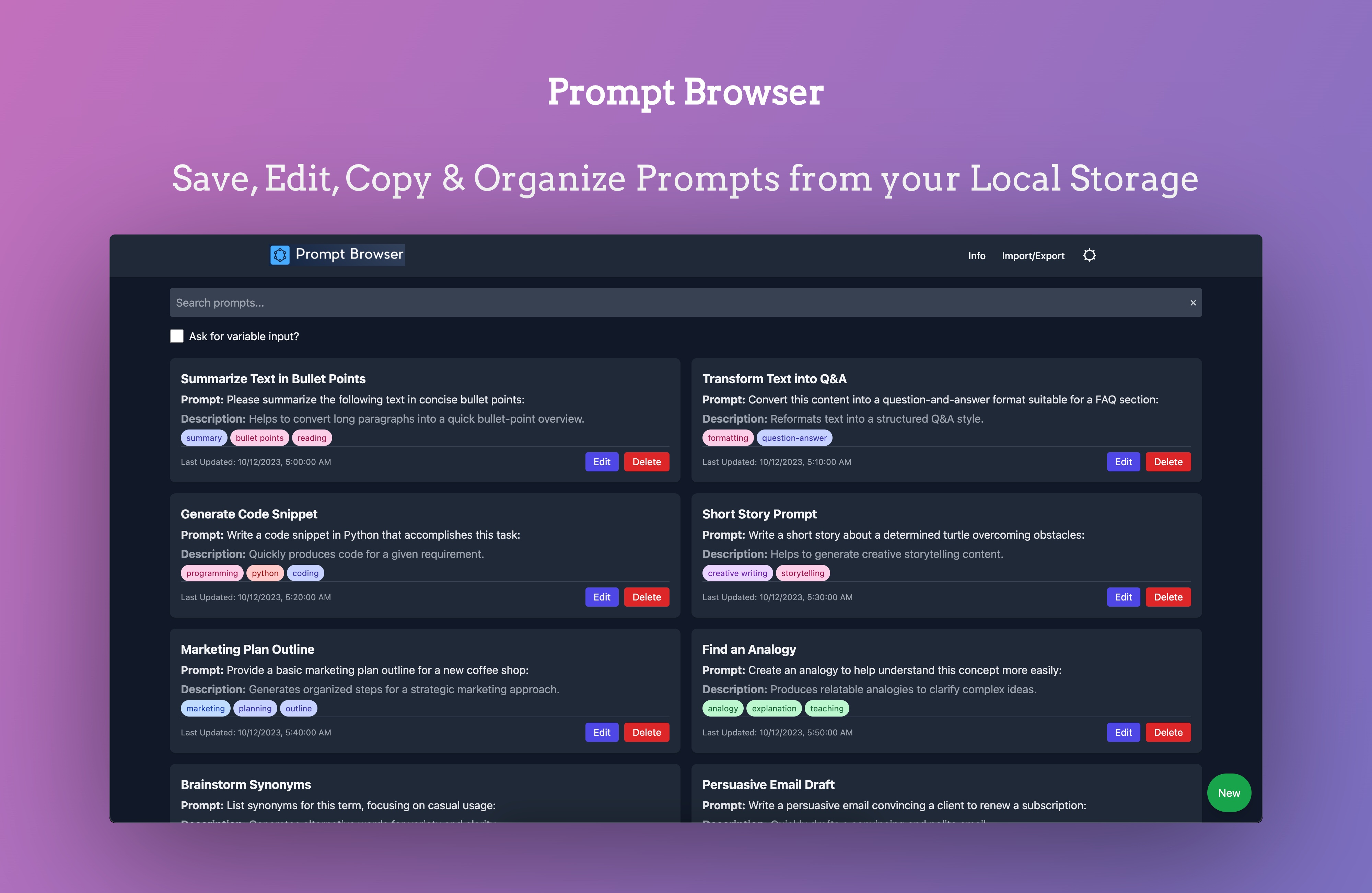 Prompt Browser – Lightweight AI Prompt Manager